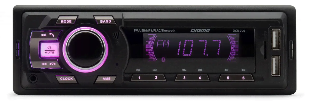 Автомагнитола 1 дин Digma DCR-700 4*50 Вт (SD, USB, bluetooth) RGB подсв.-0